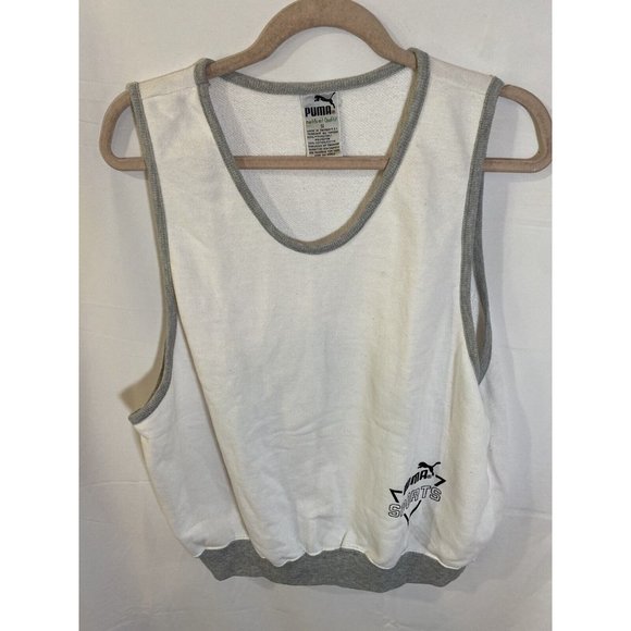 Puma Sports Shirt Womens Small White Gray Trim Logo Pullover Tank Top Women. - Picture 1 of 6